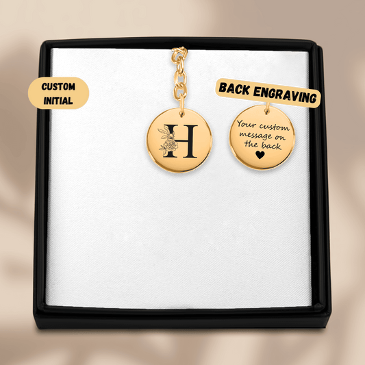 Floral Initial Keychain – H custom engraved Keychain