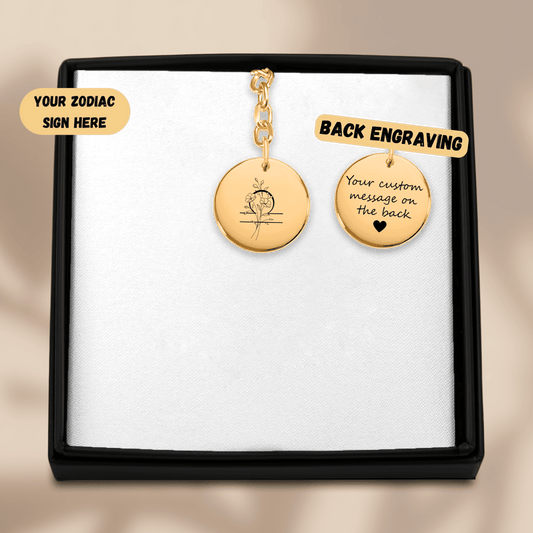 Libra Floral Zodiac Sign Coin Keychain customized Keychain