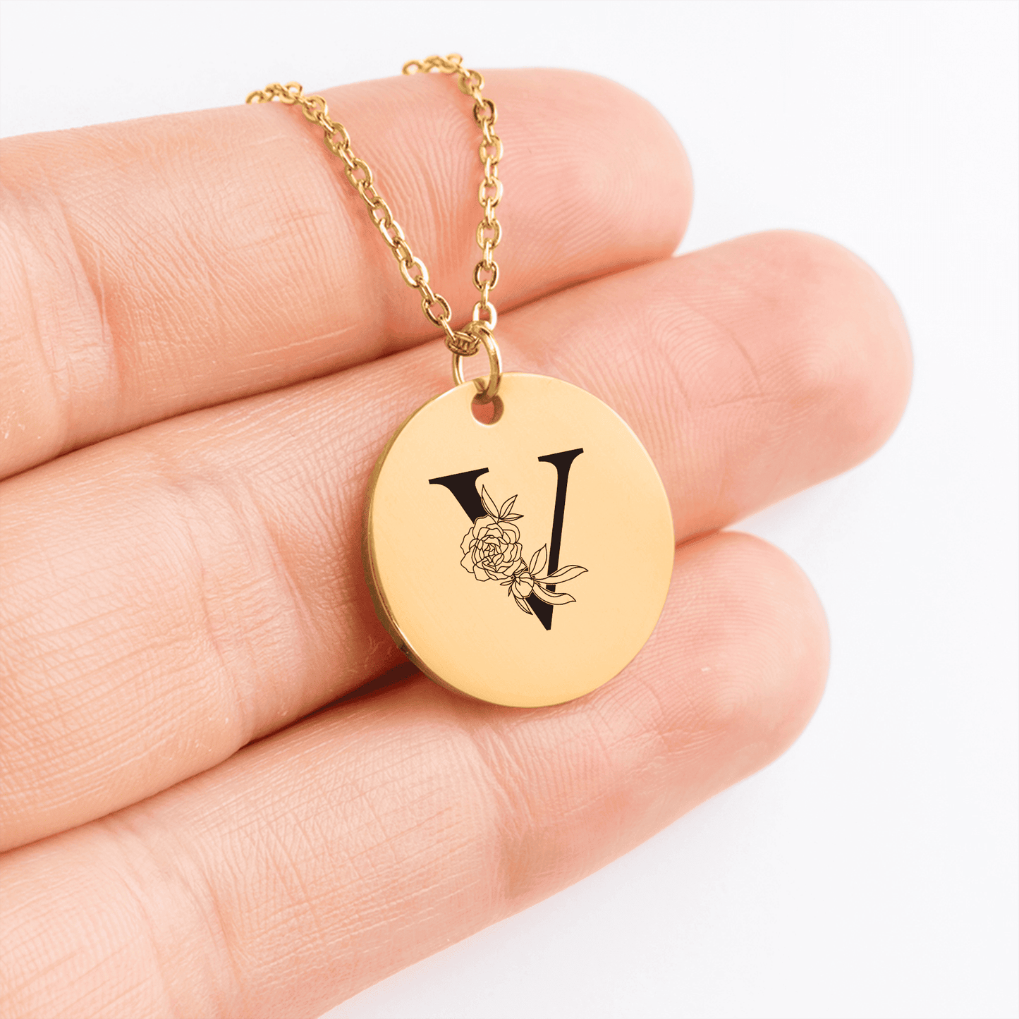 Floral Initial Necklace – your initial beautifully engraved