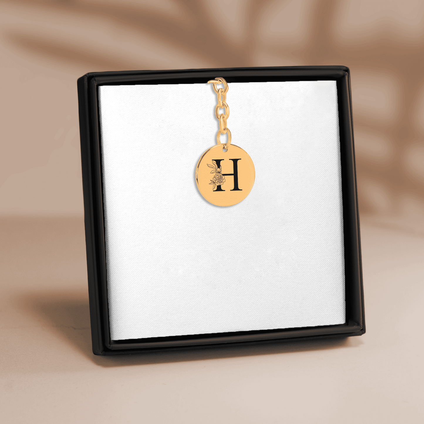 Floral Initial Keychain – H custom engraved Keychain