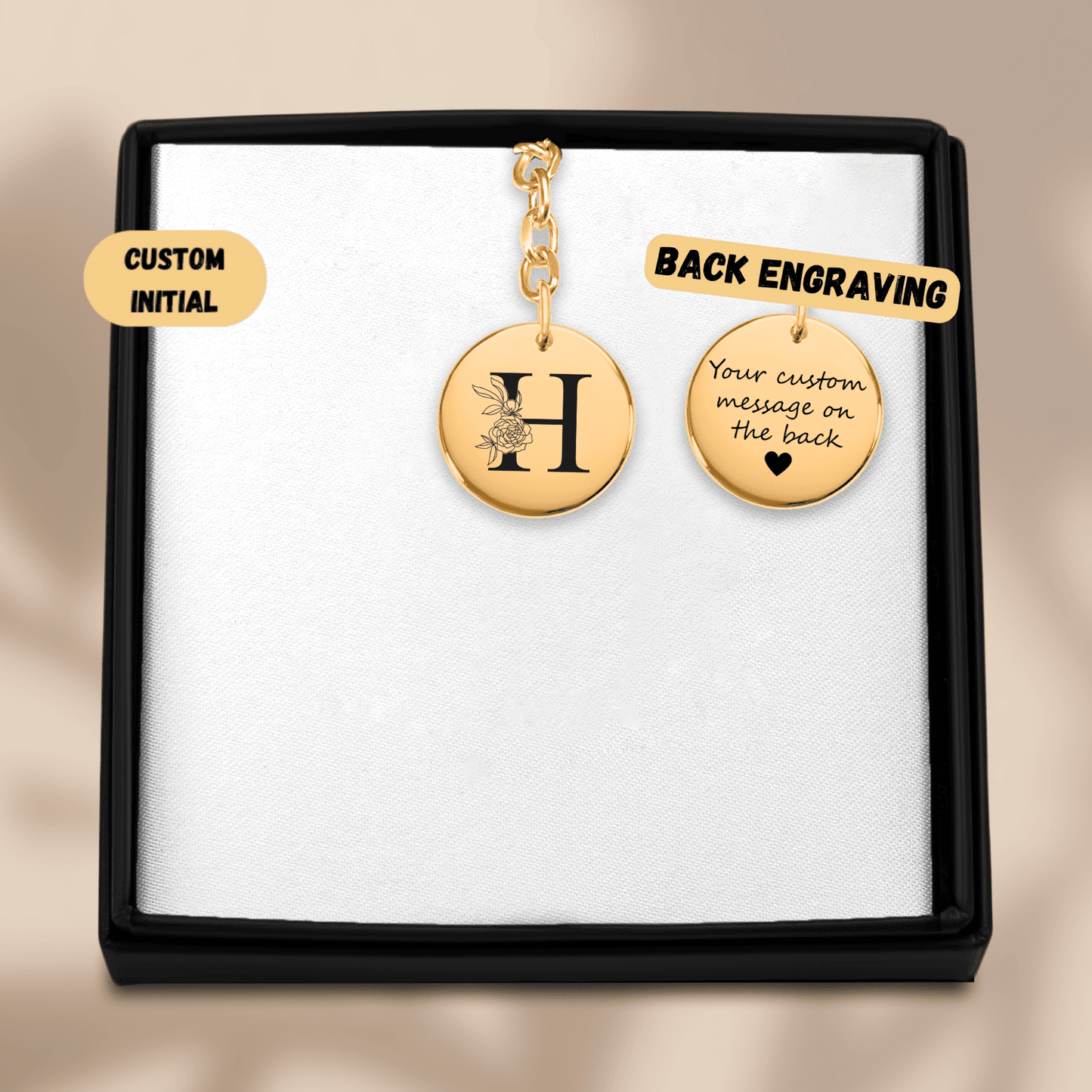 Floral Initial Keychain – H custom engraved Keychain