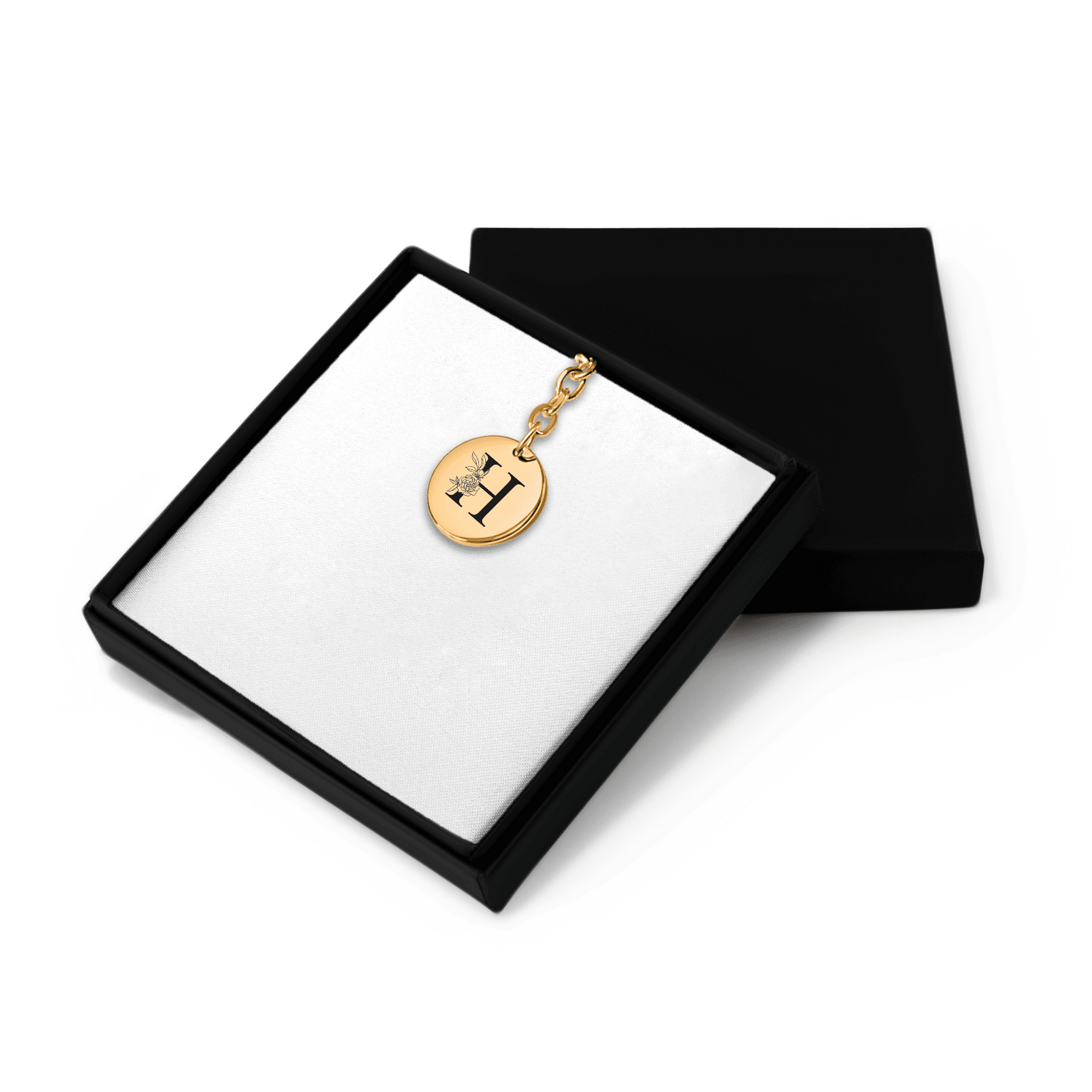 Floral Initial Keychain – H custom engraved Keychain