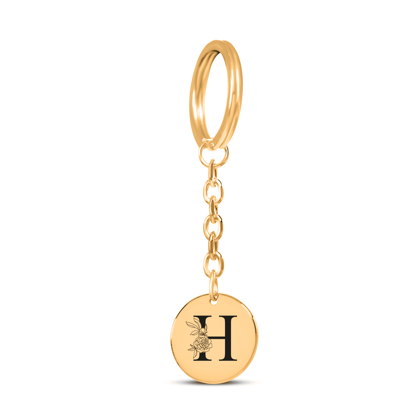 Floral Initial Keychain – H custom engraved Keychain