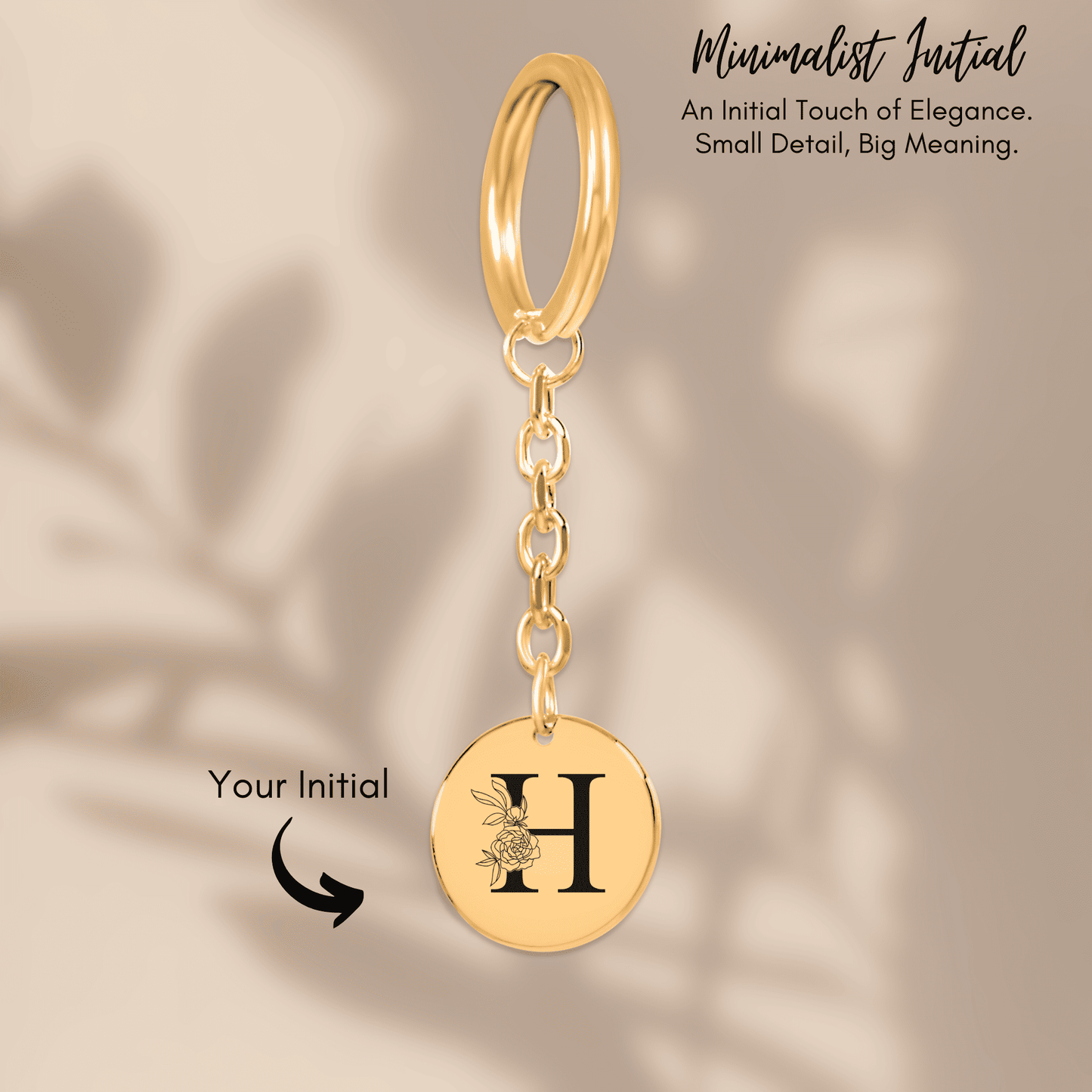 Floral Initial Keychain – H custom engraved Keychain
