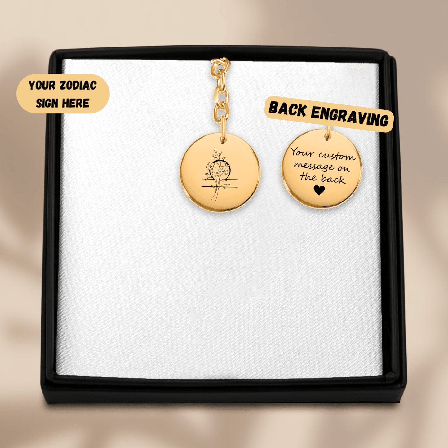 Libra Floral Zodiac Sign Coin Keychain customized Keychain