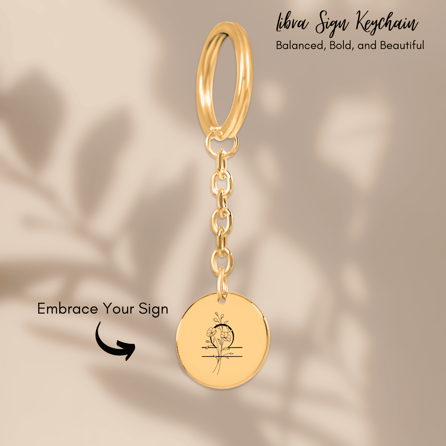 Libra Floral Zodiac Sign Coin Keychain customized Keychain