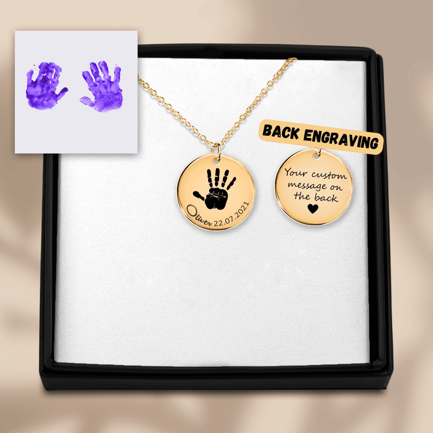 Actual Hand Print round Necklace for your babies keepsakes memories