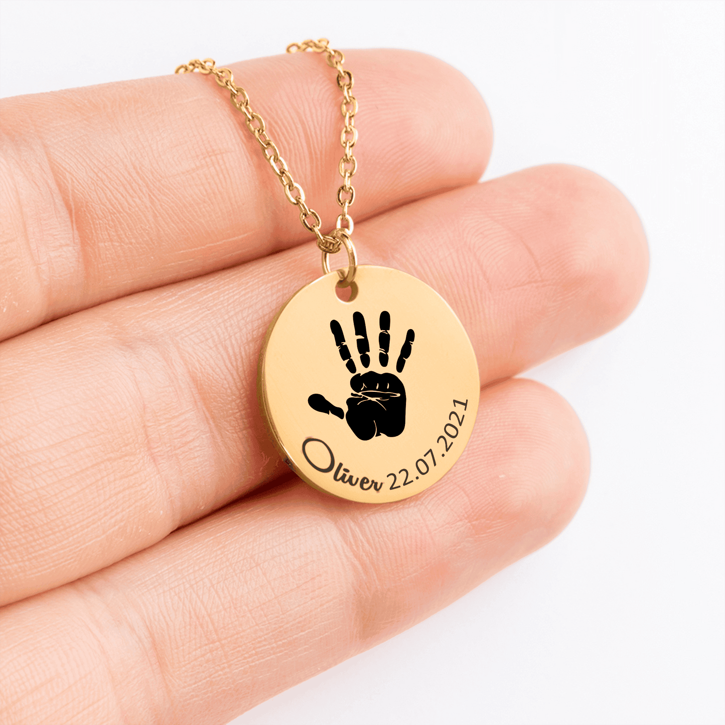 Actual Hand Print round Necklace for your babies keepsakes memories