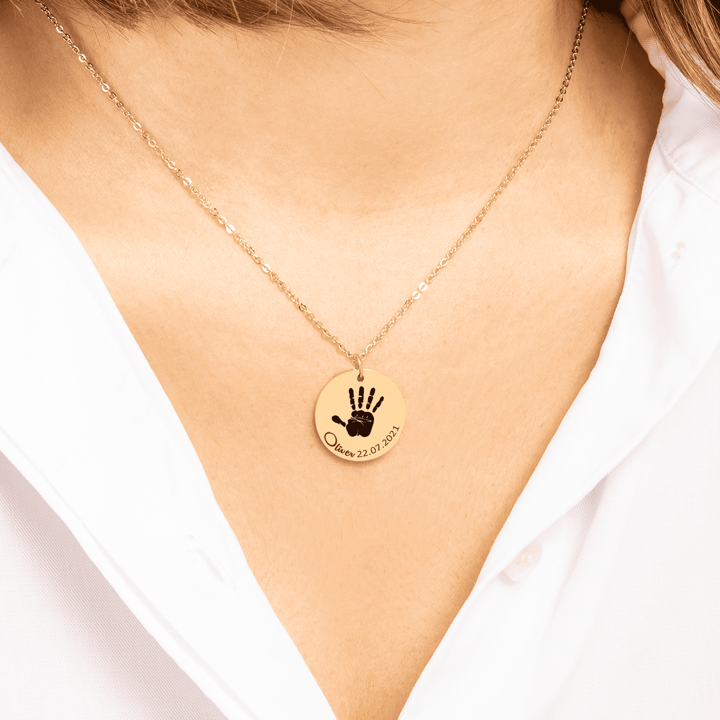 Actual Hand Print round Necklace for your babies keepsakes memories