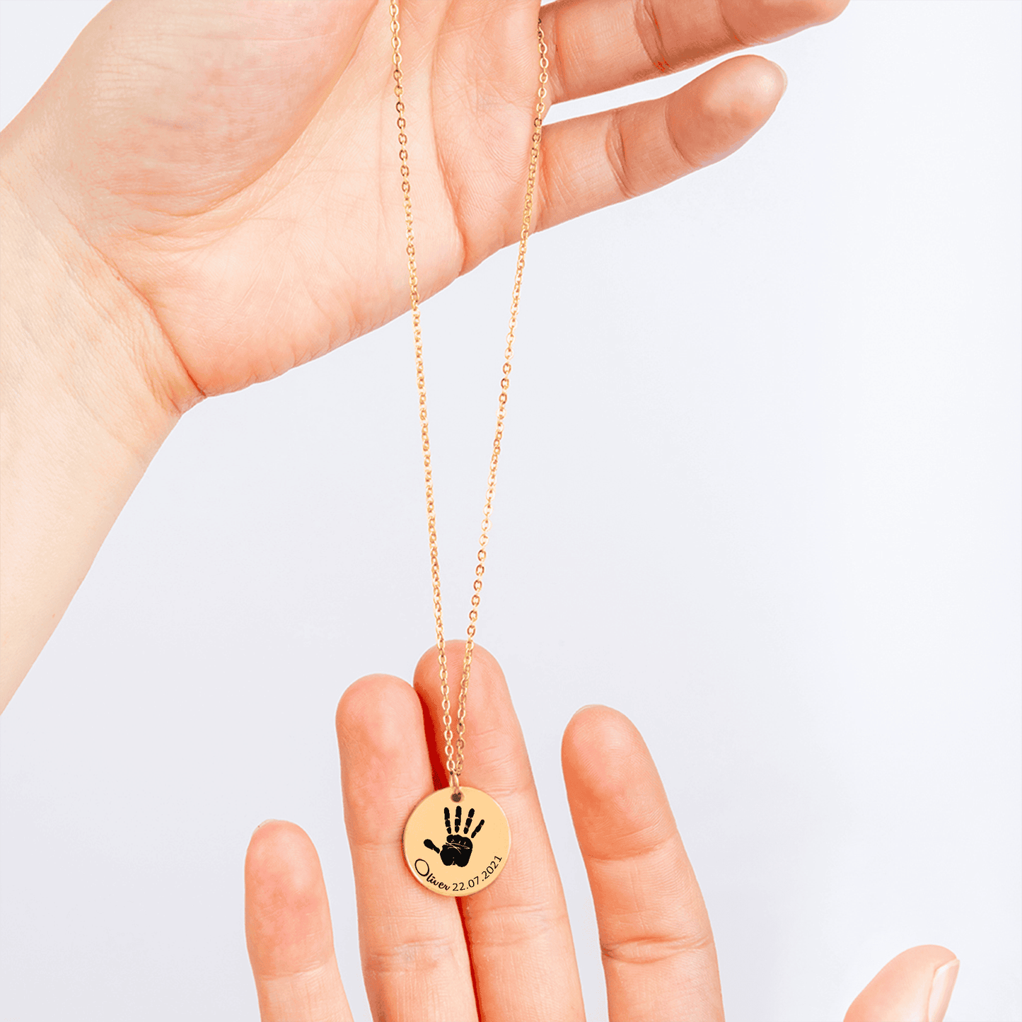 Actual Hand Print round Necklace for your babies keepsakes memories