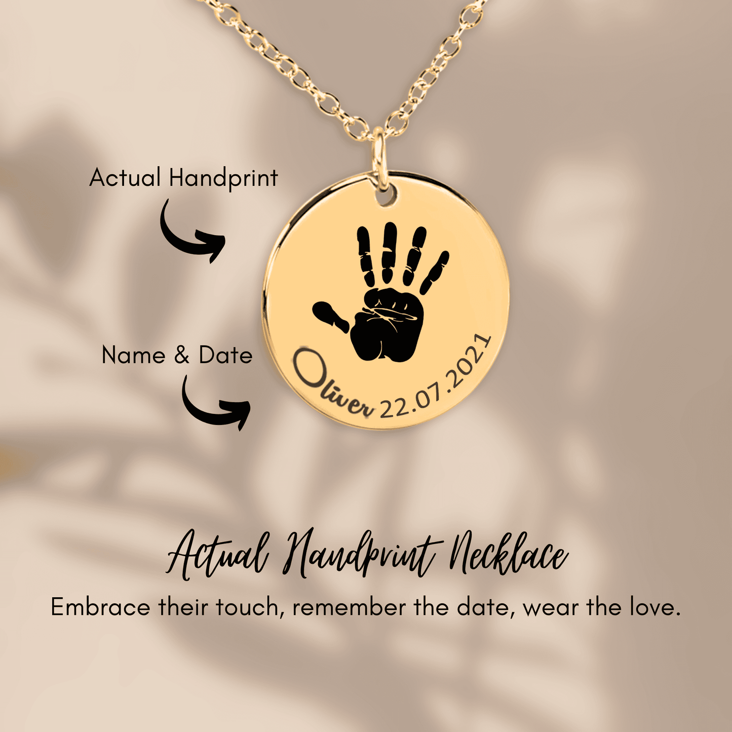 Actual Hand Print round Necklace for your babies keepsakes memories