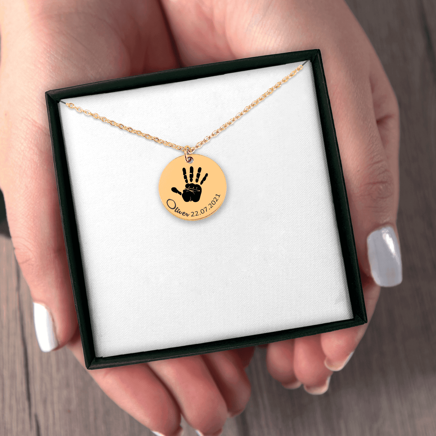Actual Hand Print round Necklace for your babies keepsakes memories