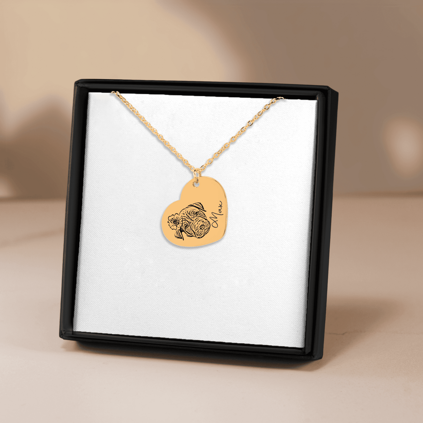 Pet Portrait Heart Necklace custom engraved necklaces
