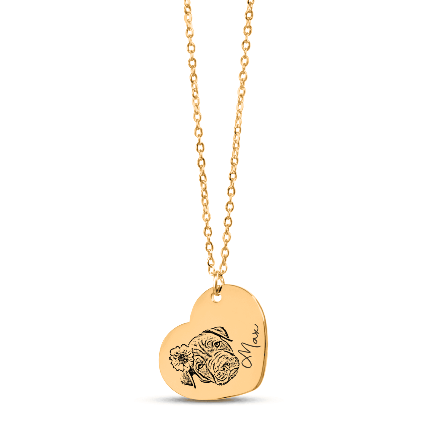 Pet Portrait Heart Necklace custom engraved necklaces