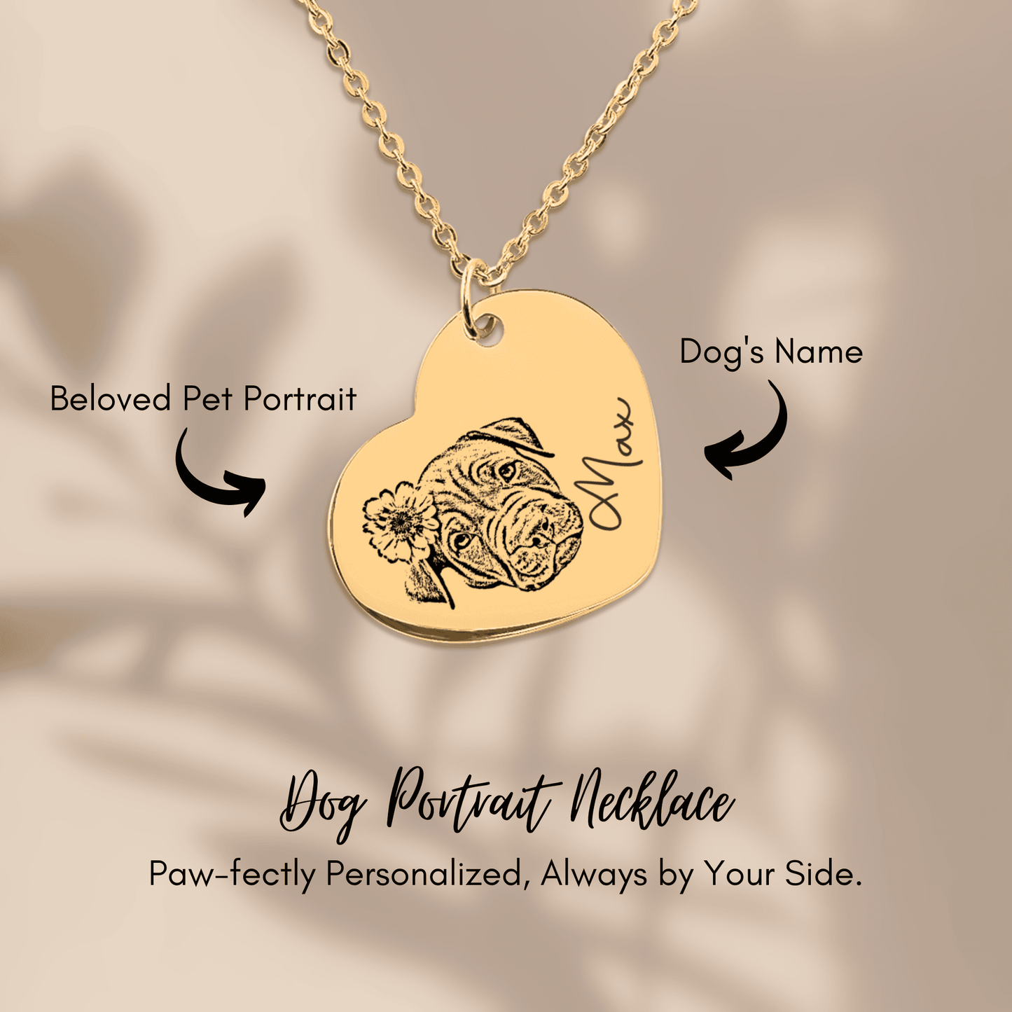 Pet Portrait Heart Necklace custom engraved necklaces