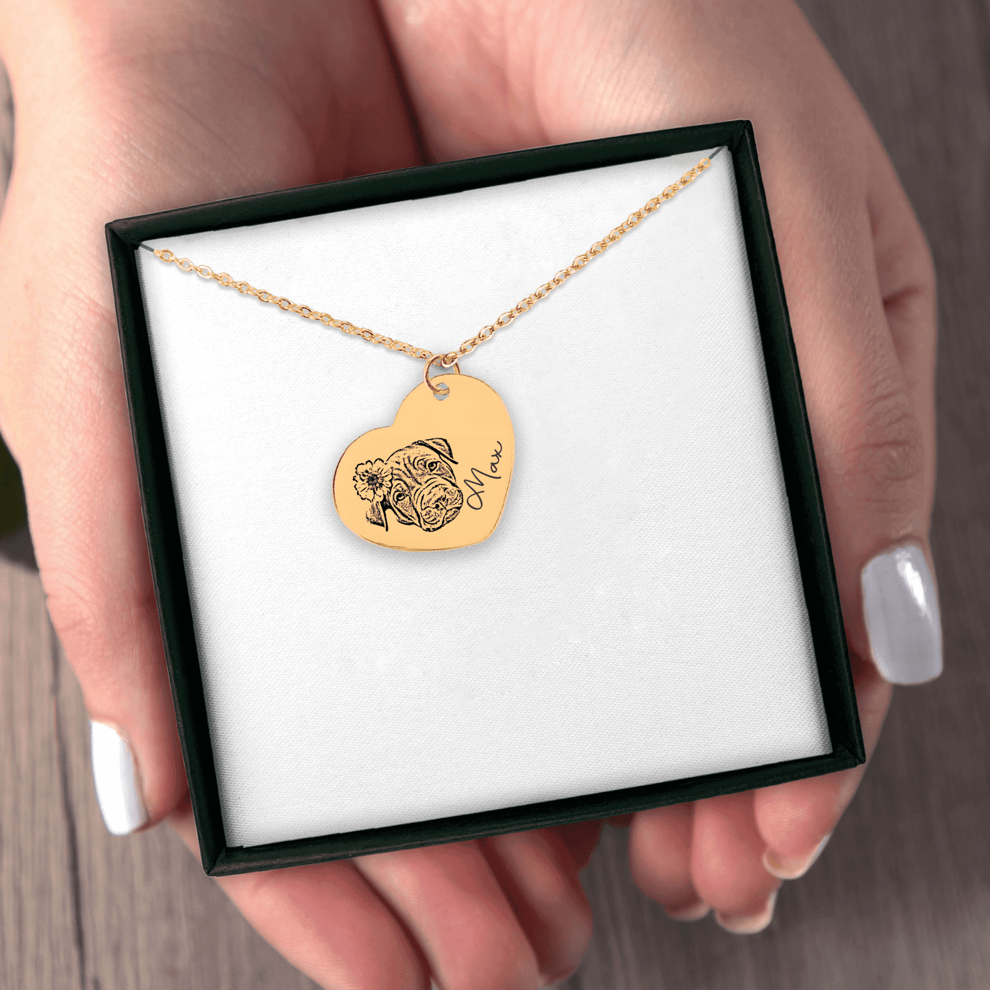 Pet Portrait Heart Necklace custom engraved necklaces